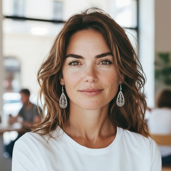 Silver Dangle Earrings with bling. - Picture 1 of 3